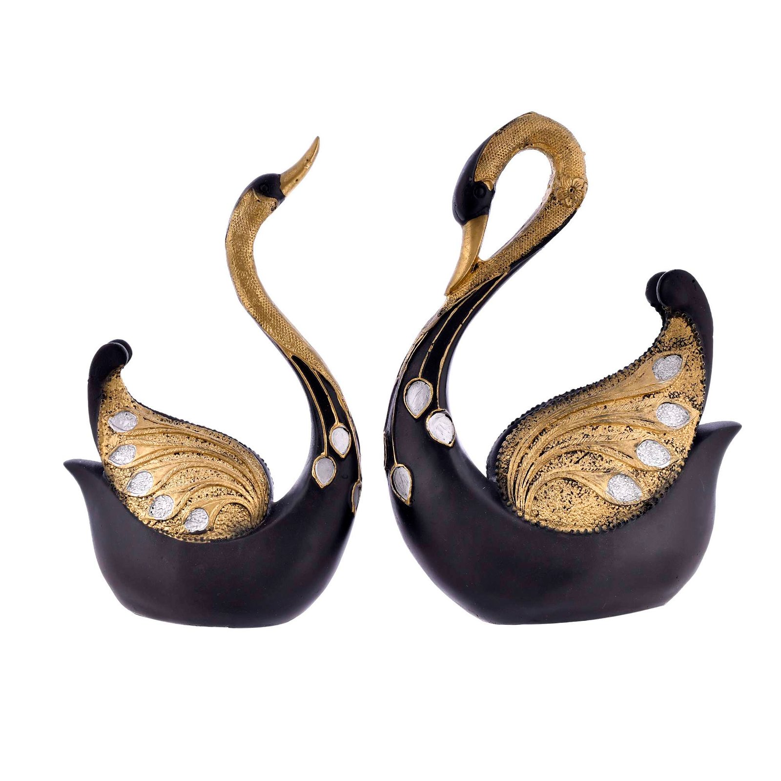 Swan Pair Feather Design Sculpture
