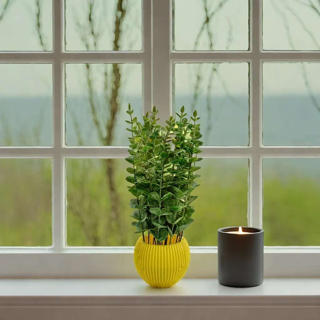 Money Leaf Flower Plants with Yellow Vase for Office Desk,Fake Plant with Plastic Pots for Home,Shower Room Decoration (RV-AP1) - Image 2