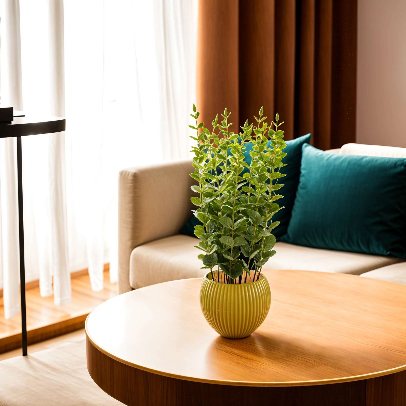 Money Leaf Flower Plants with Yellow Vase for Office Desk,Fake Plant with Plastic Pots for Home,Shower Room Decoration (RV-AP1) - Image 3