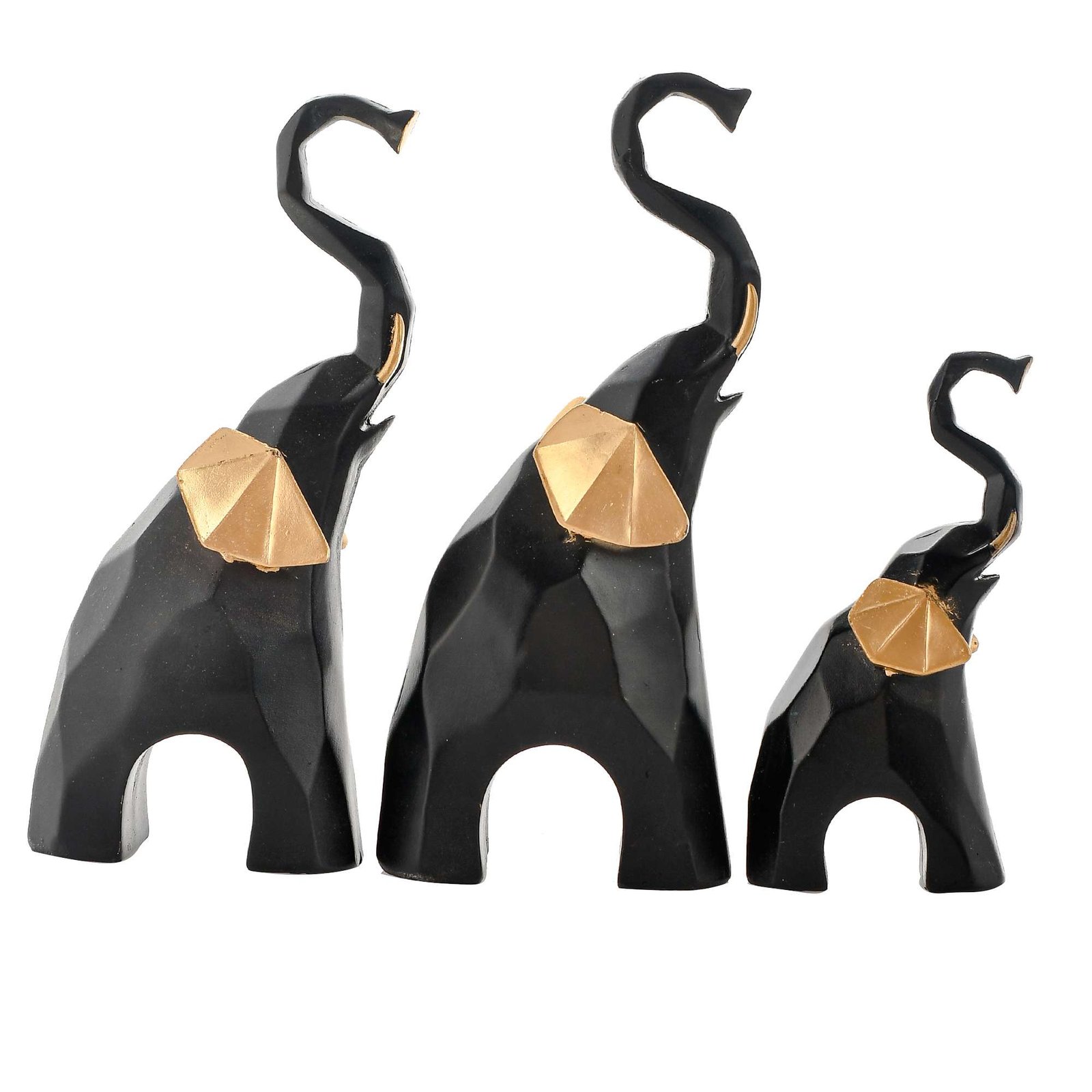 Golden Elephant Set of 3 Black & Gold Statue